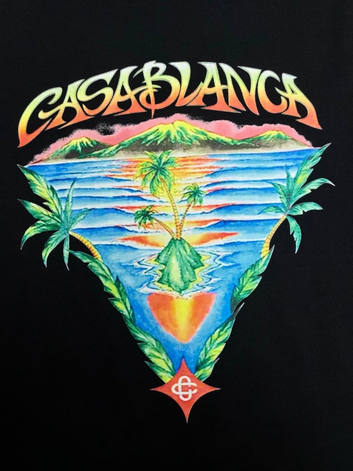 1:1 quality version Tropical Island Palm Tree Triangle Frame Gradient Brand Letter Print T-shirt 29220531