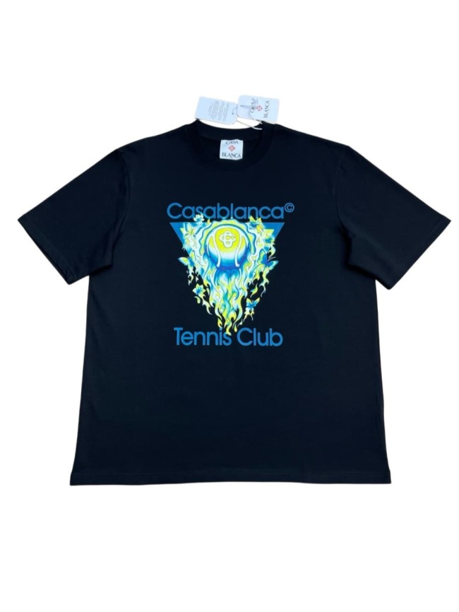 1:1 quality version Tennis Club Neon Blue Triangle Flame Butterfly Print T-shirt 29220539