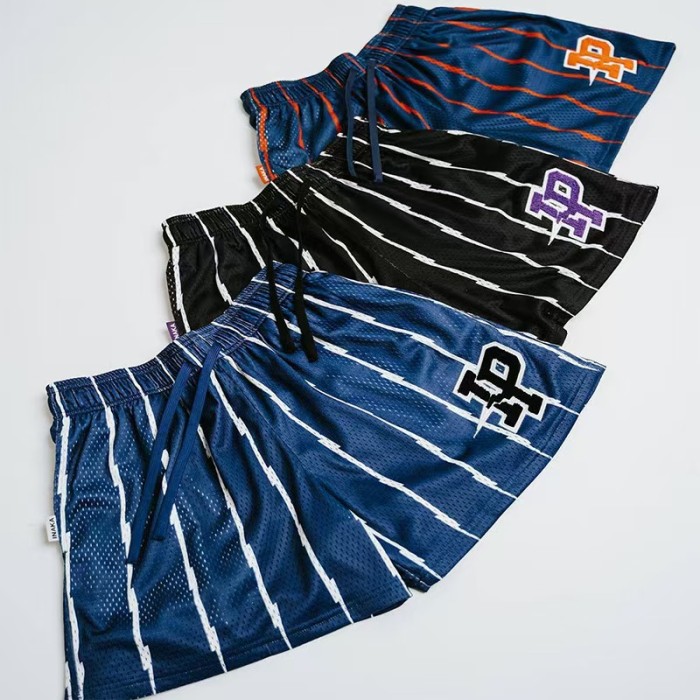 Vertical Lightning Striped Fine Mesh IP Logo Quick Dry Basketball Running Shorts 3 colors 29284374