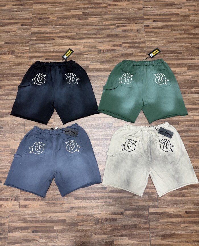 Cotton Terry Fabric Distressed Ripped Rivet Washed Drawstring Pocket Shorts 4 colors 29285643