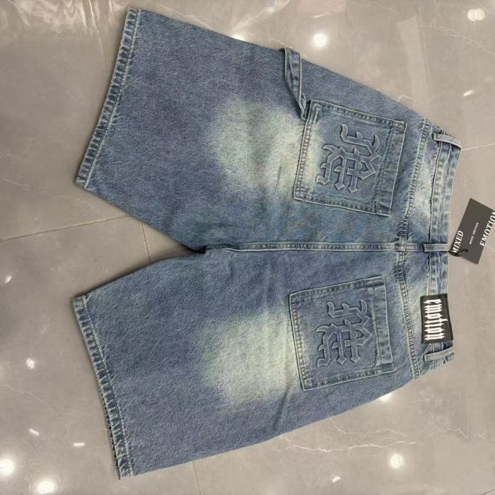 Double Front Pocket Rivet Stitch Panel Washed Men Carpenter Five Inch Denim Shorts 2 colors 29285744
