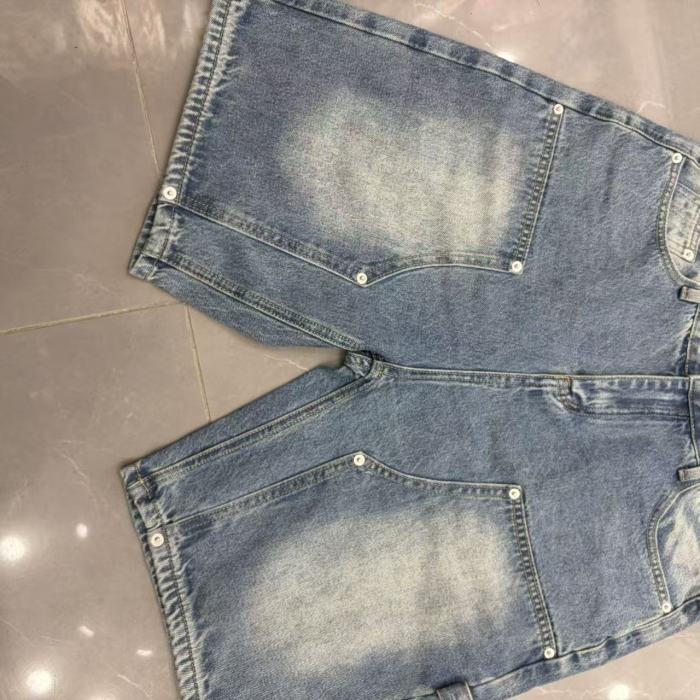 Double Front Pocket Rivet Stitch Panel Washed Men Carpenter Five Inch Denim Shorts 2 colors 29285744