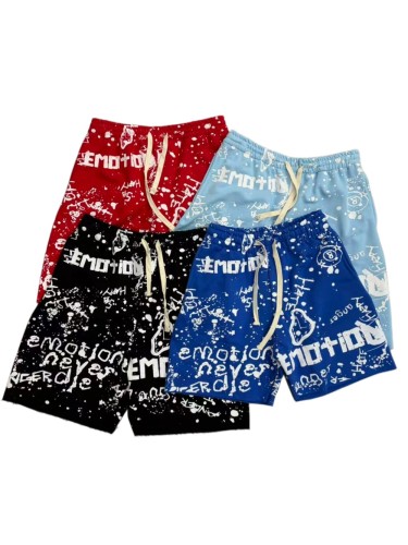 Splatter Graffiti Print Raw Hem Drawstring Terry Cloth Loose Sweat Shorts 4 colors 29285758