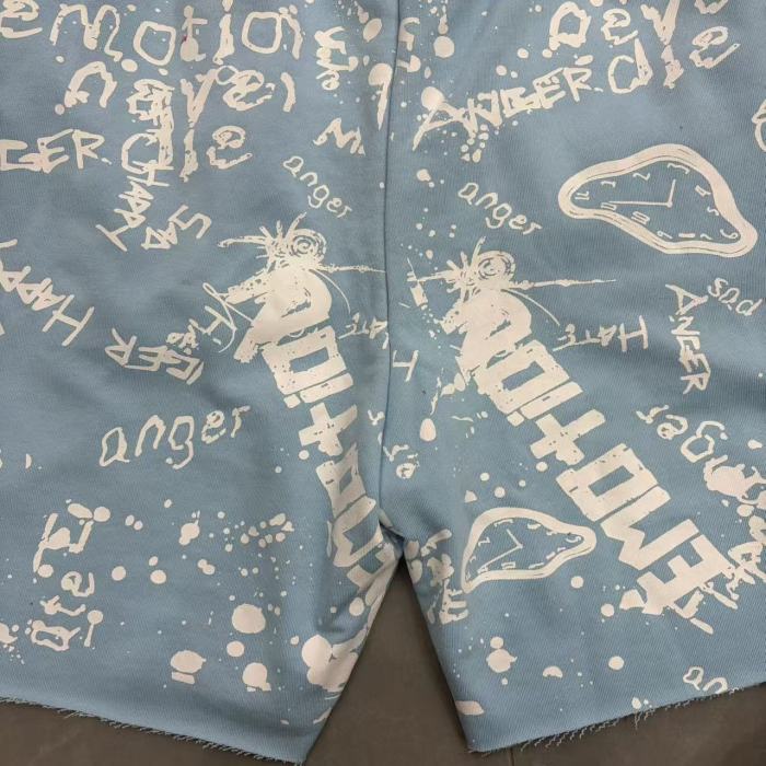 Splatter Graffiti Print Raw Hem Drawstring Terry Cloth Loose Sweat Shorts 4 colors 29285758
