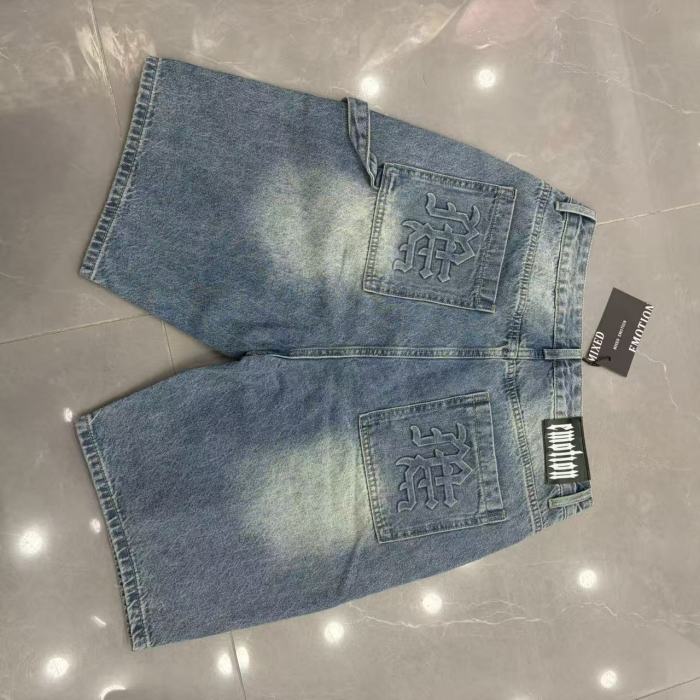 Double Front Pocket Rivet Stitch Panel Washed Men Carpenter Five Inch Denim Shorts 2 colors 29285744