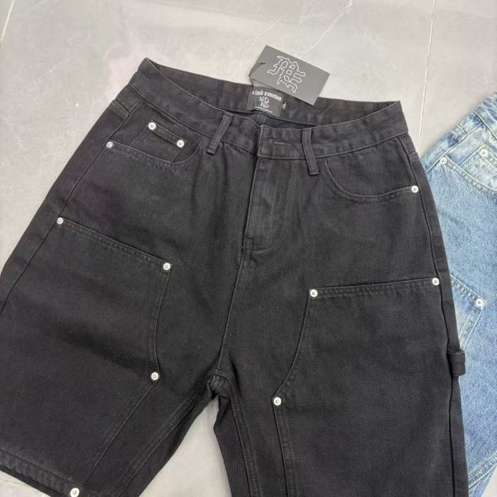 Double Front Pocket Rivet Stitch Panel Washed Men Carpenter Five Inch Denim Shorts 2 colors 29285744