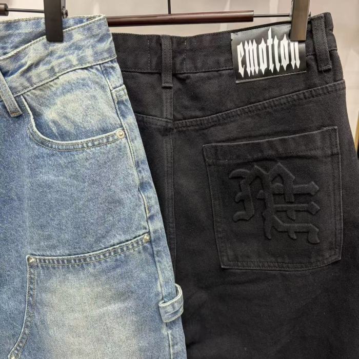 Double Front Pocket Rivet Stitch Panel Washed Men Carpenter Five Inch Denim Shorts 2 colors 29285744