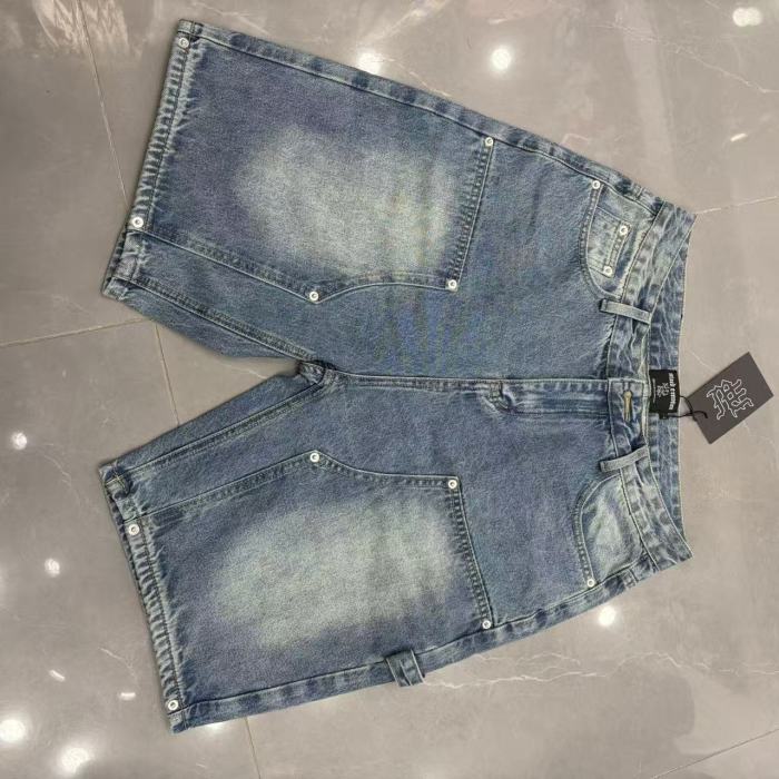 Double Front Pocket Rivet Stitch Panel Washed Men Carpenter Five Inch Denim Shorts 2 colors 29285744