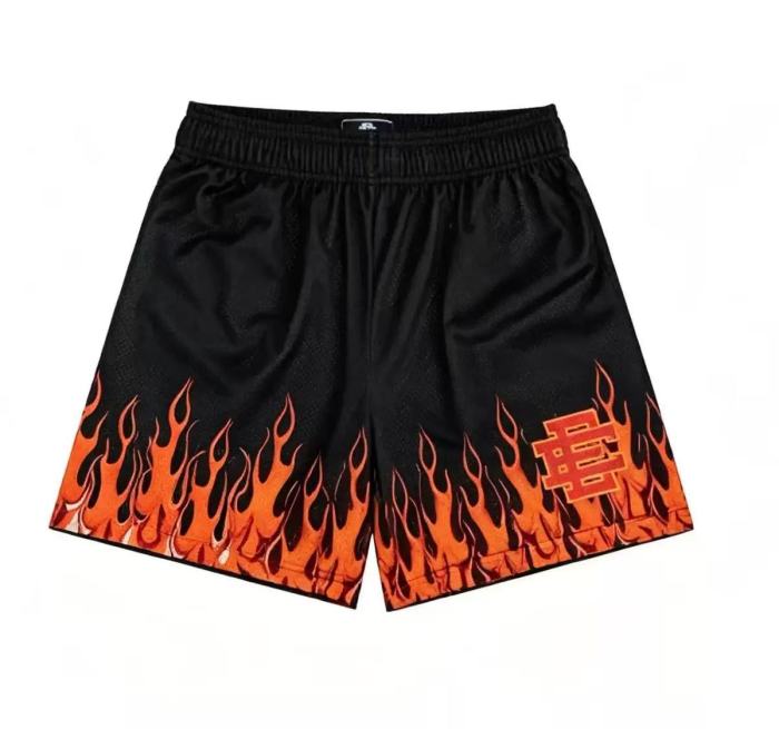 1:1 quality version Black Bottom Hem Orange Flame Print EE Quick Dry Mesh Basketball Running Shorts 5 colors 29285492