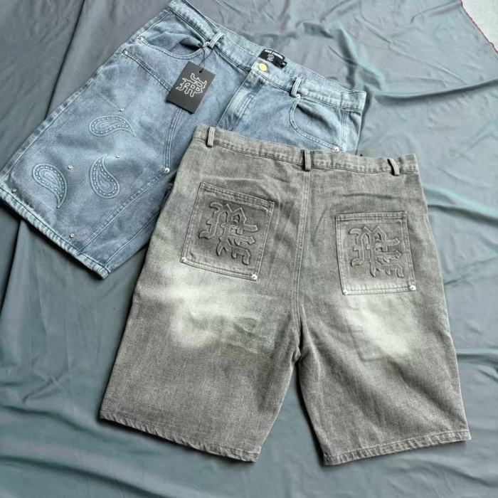 Paisley Embroidery Rhinestone Accent Gradient Washed Denim Shorts 2 colors 29285800