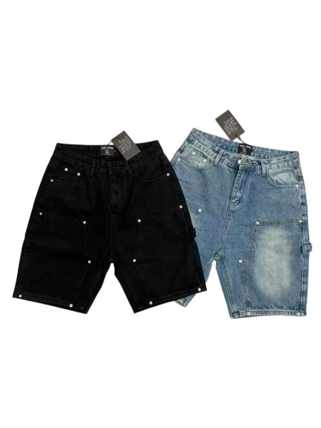 Double Front Pocket Rivet Stitch Panel Washed Men Carpenter Five Inch Denim Shorts 2 colors 29285744