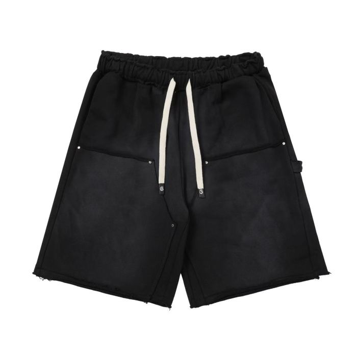 Cotton Terry Fabric Distressed Ripped Rivet Washed Drawstring Pocket Shorts 4 colors 29285643