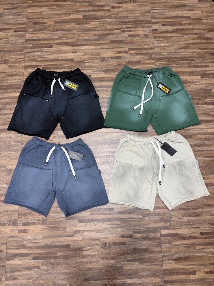 Cotton Terry Fabric Distressed Ripped Rivet Washed Drawstring Pocket Shorts 4 colors 29285643