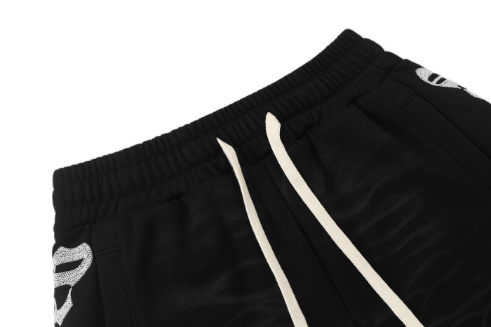 Ripple Wrinkle Texture Side Patch Logo Print Drawstring Waist French Terry Sweat Shorts 3 colors 29285822