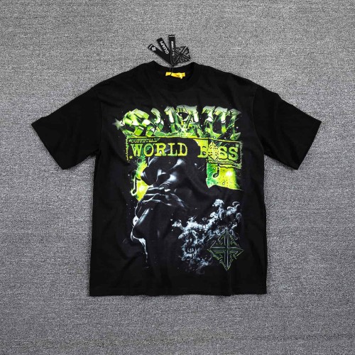 Double Sided Retro Portrait Stamp Collage Gradient Neon Print Washed Cotton Men Oversized T-Shirt 29285835
