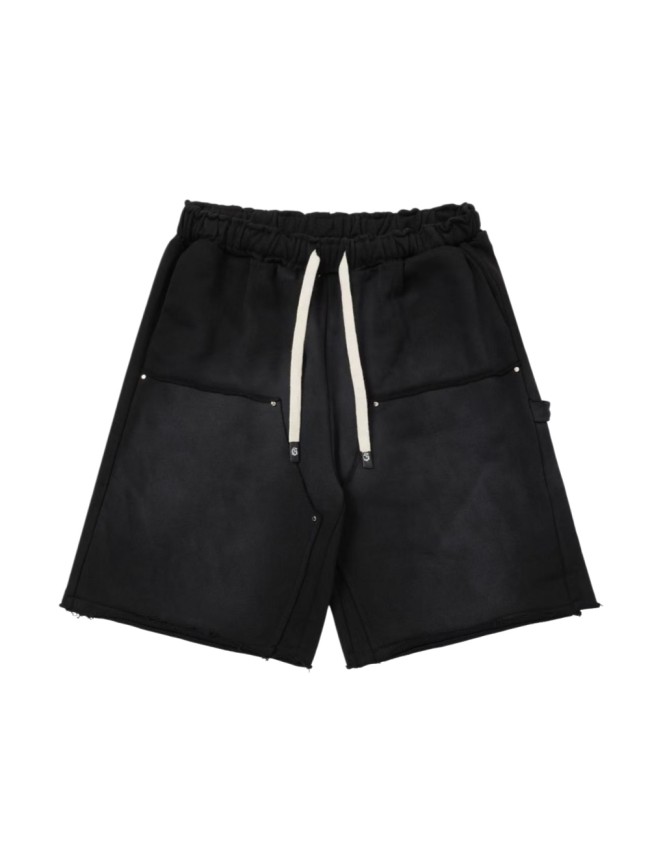 Cotton Terry Fabric Distressed Ripped Rivet Washed Drawstring Pocket Shorts 4 colors 29285643