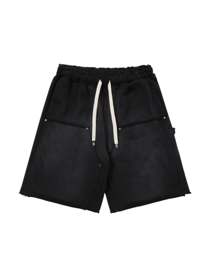 Cotton Terry Fabric Distressed Ripped Rivet Washed Drawstring Pocket Shorts 4 colors 29285643