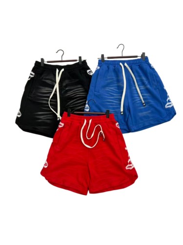 Ripple Wrinkle Texture Side Patch Logo Print Drawstring Waist French Terry Sweat Shorts 3 colors 29285822