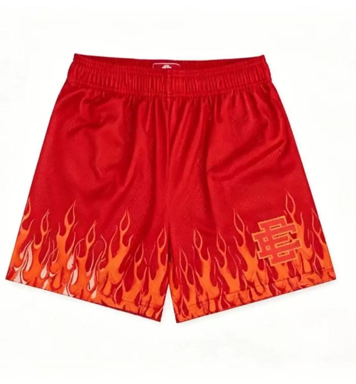 1:1 quality version Black Bottom Hem Orange Flame Print EE Quick Dry Mesh Basketball Running Shorts 5 colors 29285492