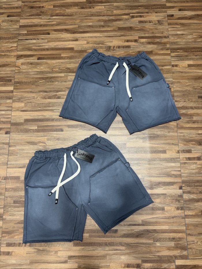 Cotton Terry Fabric Distressed Ripped Rivet Washed Drawstring Pocket Shorts 4 colors 29285643