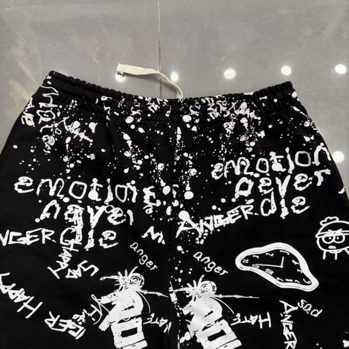 Splatter Graffiti Print Raw Hem Drawstring Terry Cloth Loose Sweat Shorts 4 colors 29285758