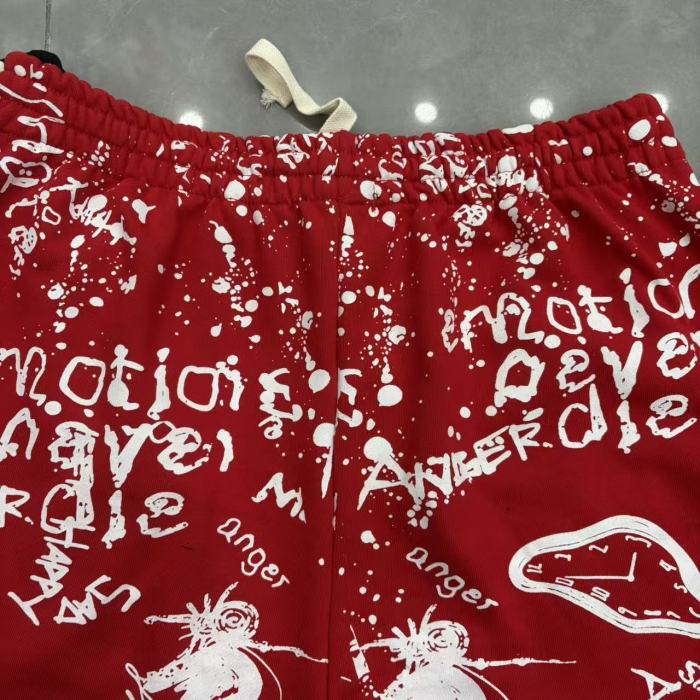 Splatter Graffiti Print Raw Hem Drawstring Terry Cloth Loose Sweat Shorts 4 colors 29285758
