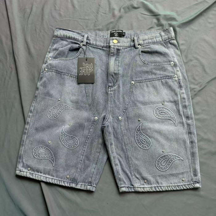 Paisley Embroidery Rhinestone Accent Gradient Washed Denim Shorts 2 colors 29285800