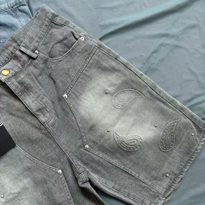 Paisley Embroidery Rhinestone Accent Gradient Washed Denim Shorts 2 colors 29285800