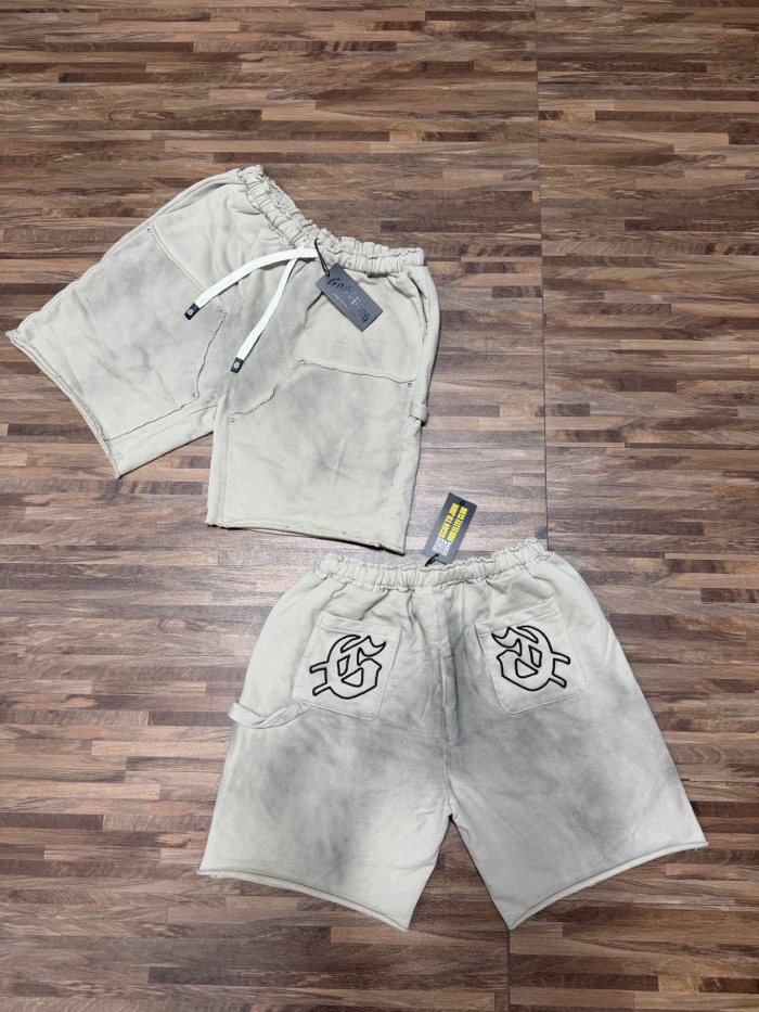 Cotton Terry Fabric Distressed Ripped Rivet Washed Drawstring Pocket Shorts 4 colors 29285643