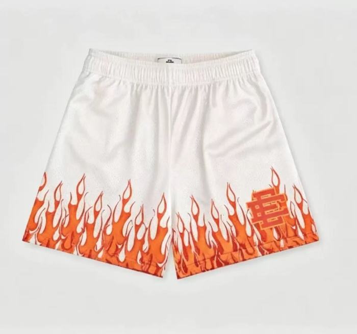 1:1 quality version Black Bottom Hem Orange Flame Print EE Quick Dry Mesh Basketball Running Shorts 5 colors 29285492