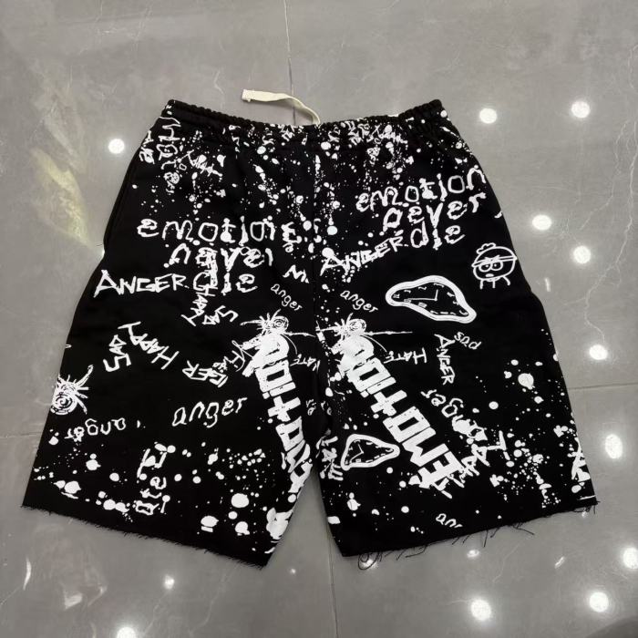 Splatter Graffiti Print Raw Hem Drawstring Terry Cloth Loose Sweat Shorts 4 colors 29285758
