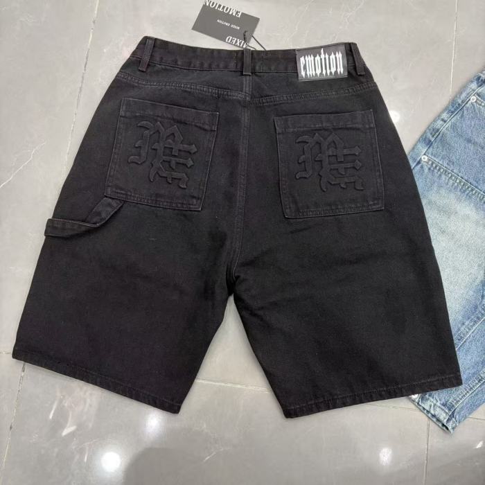 Double Front Pocket Rivet Stitch Panel Washed Men Carpenter Five Inch Denim Shorts 2 colors 29285744
