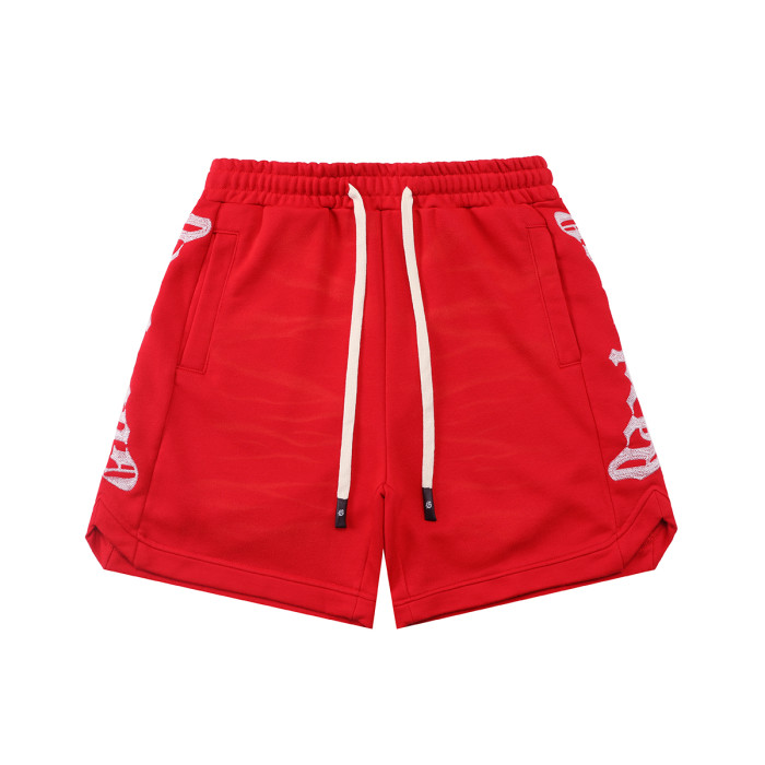 Ripple Wrinkle Texture Side Patch Logo Print Drawstring Waist French Terry Sweat Shorts 3 colors 29285822
