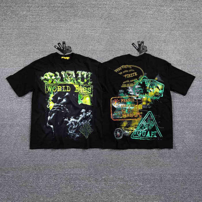 Double Sided Retro Portrait Stamp Collage Gradient Neon Print Washed Cotton Men Oversized T-Shirt 29285835