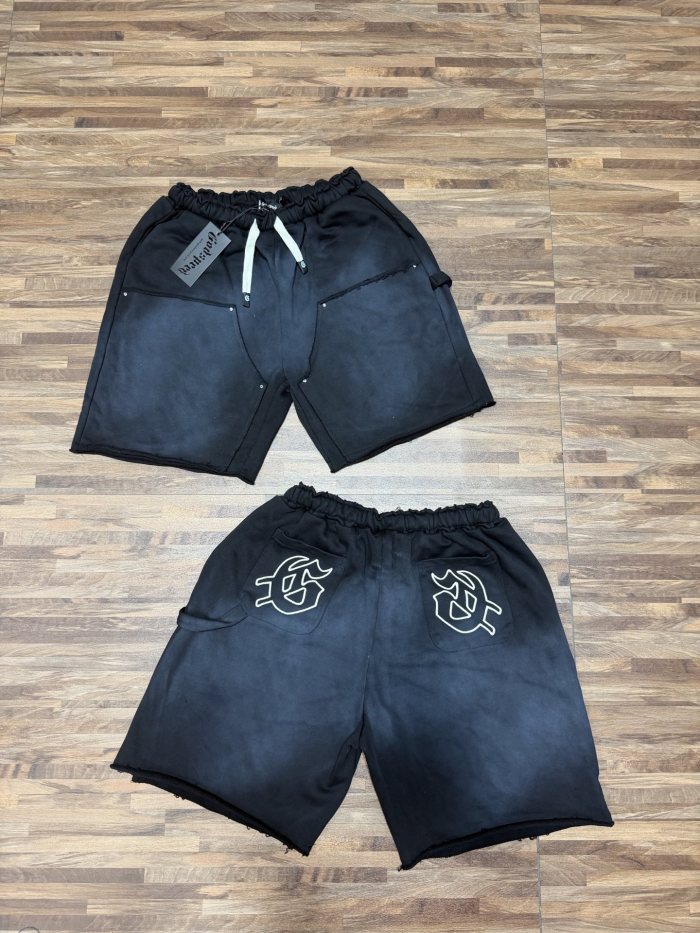 Cotton Terry Fabric Distressed Ripped Rivet Washed Drawstring Pocket Shorts 4 colors 29285643