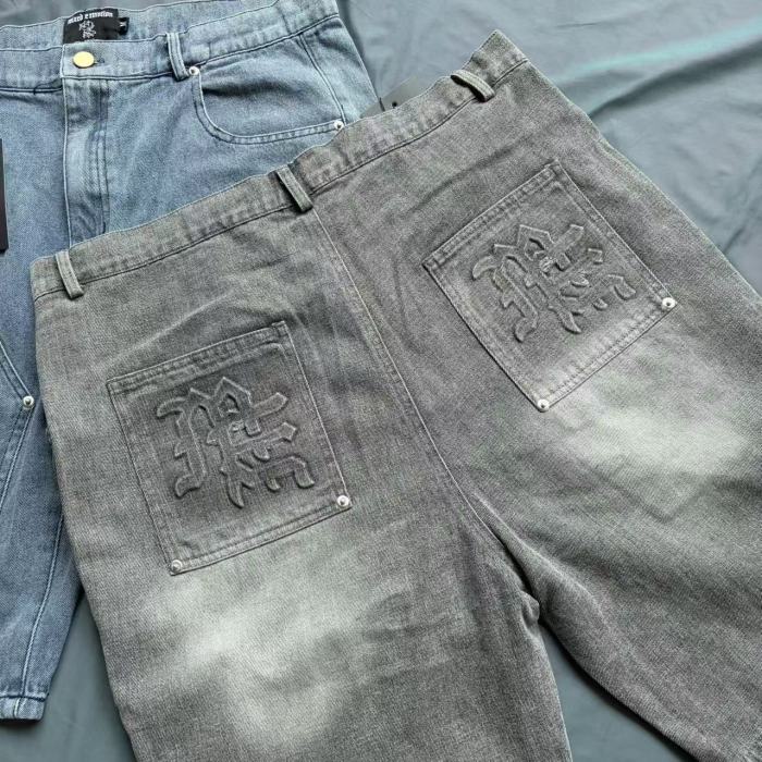 Paisley Embroidery Rhinestone Accent Gradient Washed Denim Shorts 2 colors 29285800