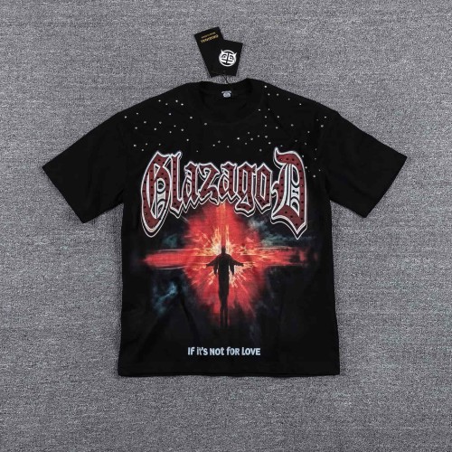 Dark High Street Neck Rhinestone Cross Silhouette Slogan Double Sided Print T-Shirt 29287062