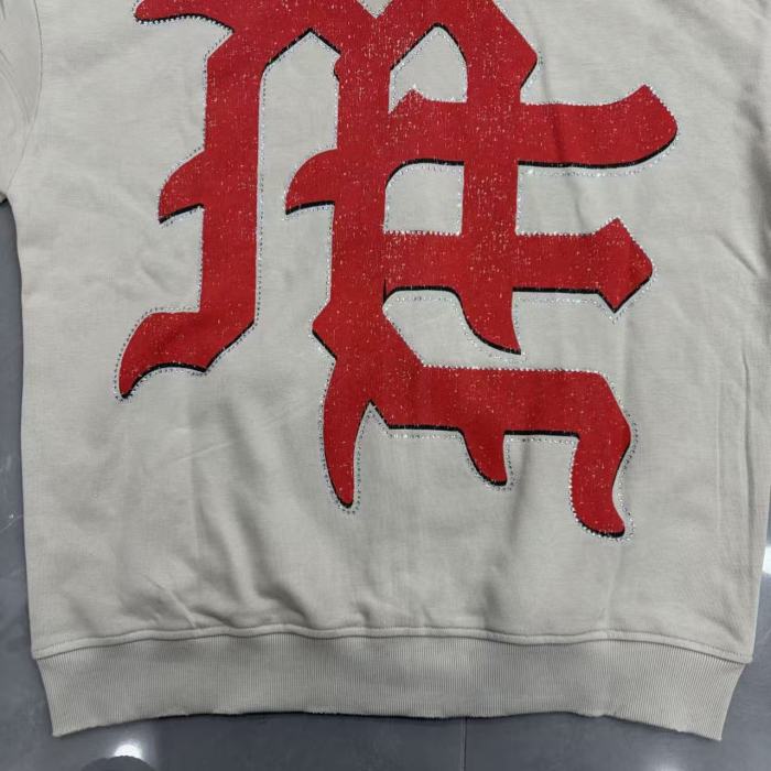 Light Gray Rhinestone Trim Cupid Print Front Back Chinese Character Full Zip Oversized Hoodie 29287183