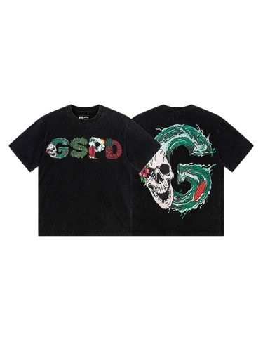 Tropical Wave Surf Skull Hibiscus Double Sided Print Oversized Tee 29287359