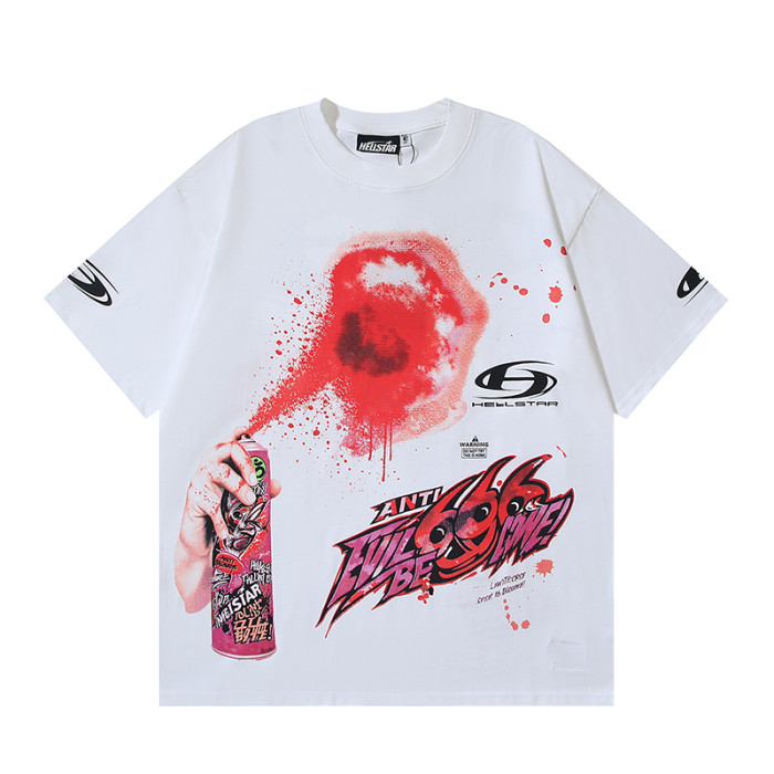 High Street Graffiti Spray Paint Can Red Splash Anti Evil 666 Letter Print Oversized Tee 29287266
