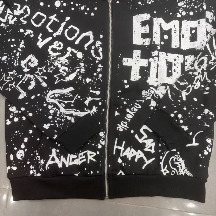 All Over White Paint Splatter Graffiti Emotion Letter Full Zip Oversized Hoodie 3 colors 29287194