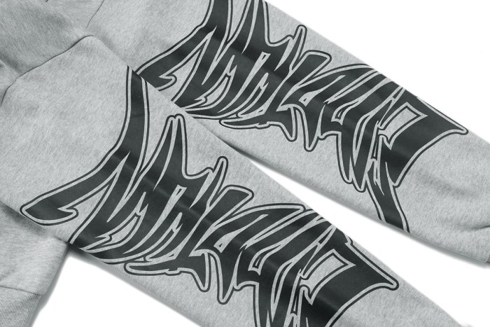 Distressed Slash Detail Gothic Spike Letter Front Back & Sleeve Print Full Zip Oversized Hoodie 29287186