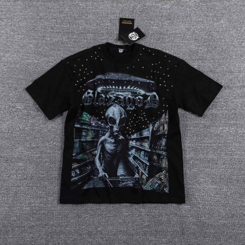 Neck Rhinestone Alien UFO Supermarket Graphic Double Sided Print Oversized T-Shirt 29287058