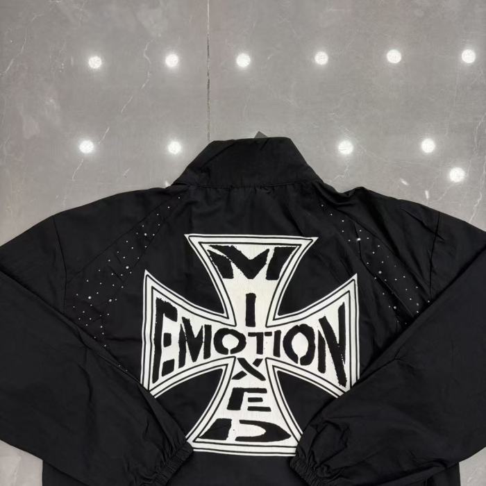 Rhinestone Panel Cross Graphic Stand Collar Windbreaker Jacket &Wide Leg Parachute Pants Set 29287107