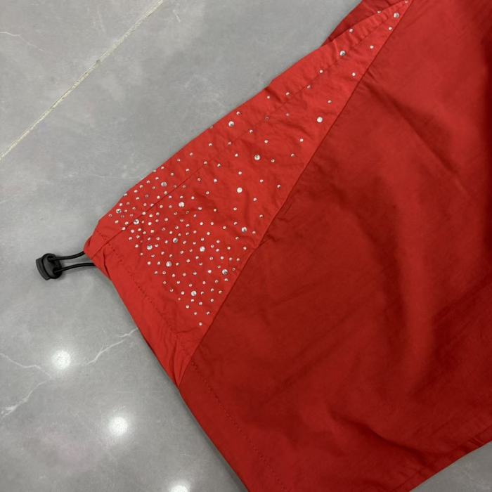 Rhinestone Panel Cross Graphic Stand Collar Windbreaker Jacket &Wide Leg Parachute Pants Set 29287107