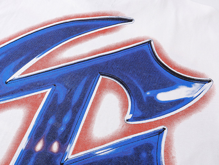 Script Letter Highway Driving Figure Gradient Blue Red GS Logo Double Printed Tee 29287468