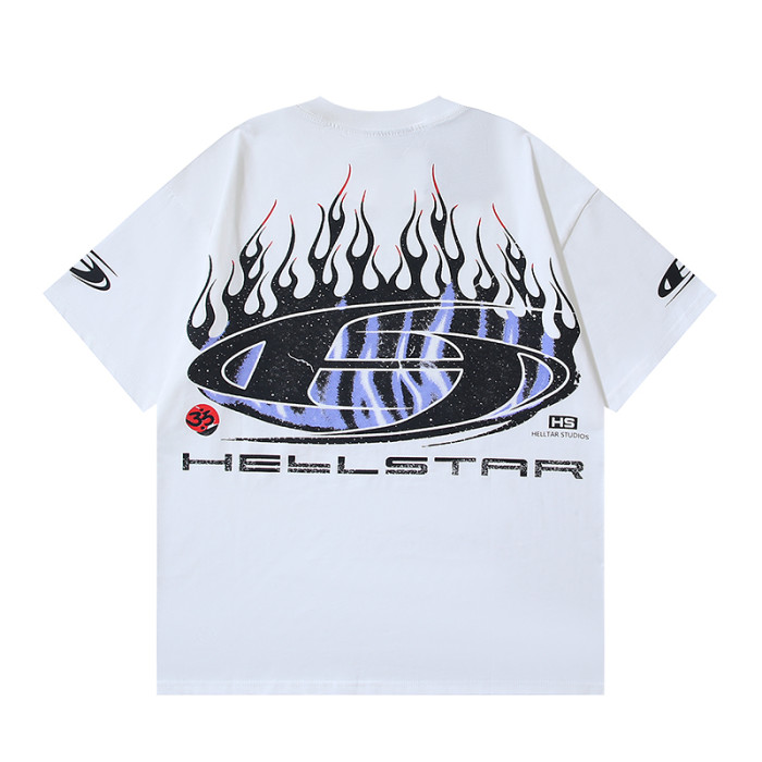 Distressed Purple Stripe Oval Flame Logo Double Printed Oversized Tee 29287264