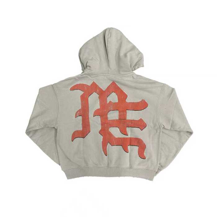 Light Gray Rhinestone Trim Cupid Print Front Back Chinese Character Full Zip Oversized Hoodie 29287183