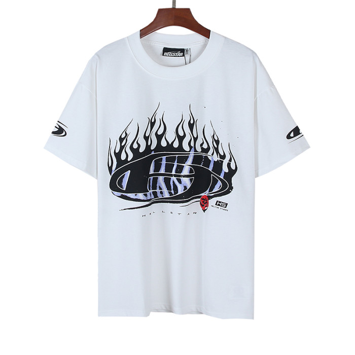 Distressed Purple Stripe Oval Flame Logo Double Printed Oversized Tee 29287264