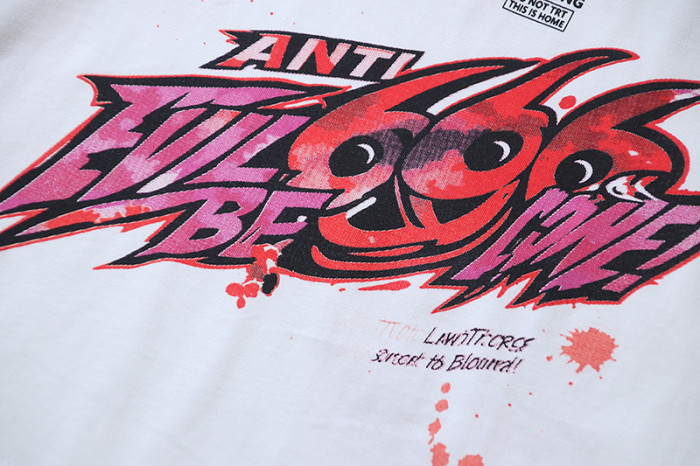 High Street Graffiti Spray Paint Can Red Splash Anti Evil 666 Letter Print Oversized Tee 29287266